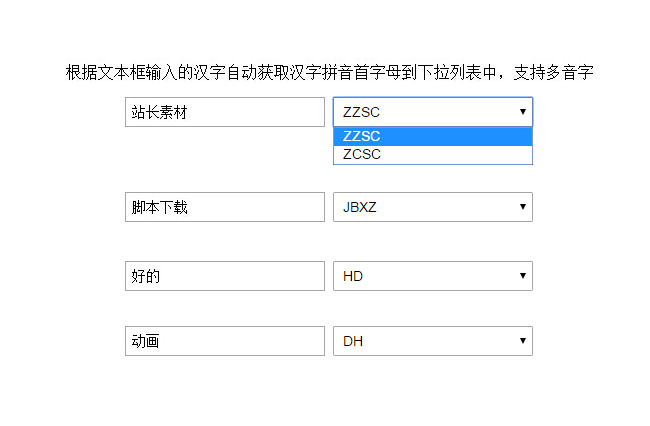 输入汉字转换成拼音首字母js代码插图源码资源库