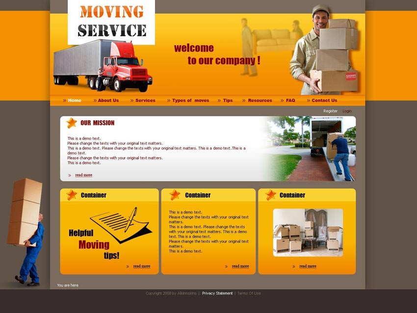 橙色的搬家物流公司网站模板首页PSD分层素材下载_企业网站模板插图源码资源库