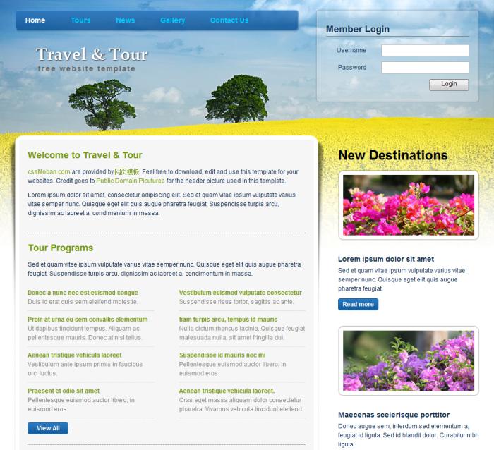 蓝色旅游公司网页模板插图源码资源库