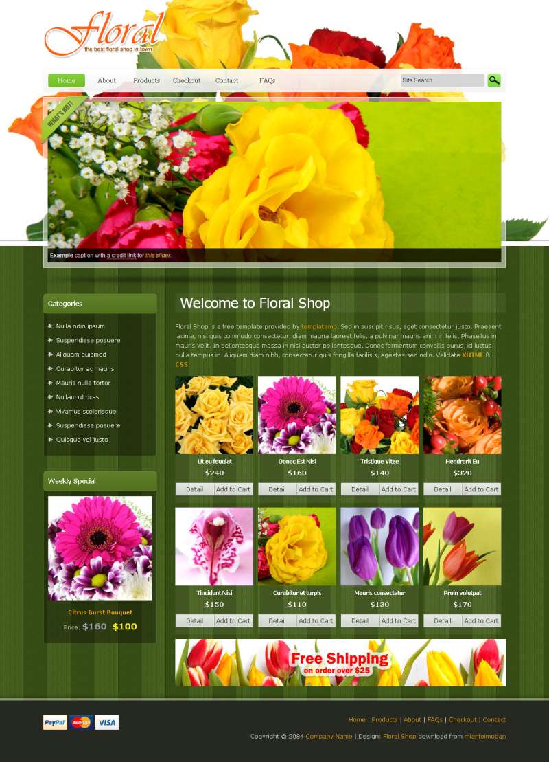 绿色的鲜花店商城网页HTML整站模板下载_商城网站模板插图源码资源库