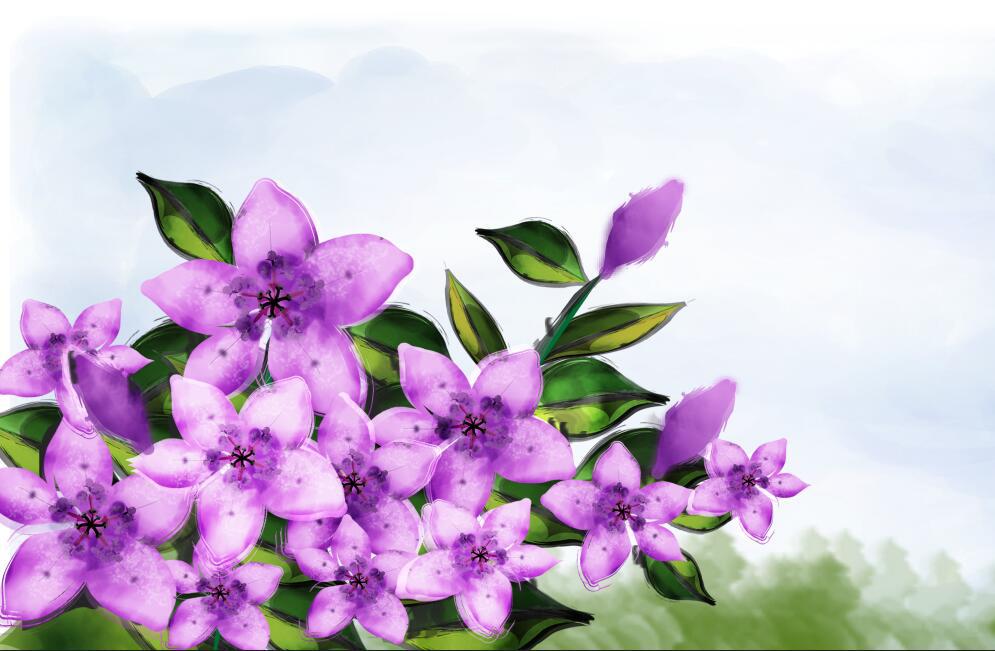 一束紫色手绘花朵插图源码资源库