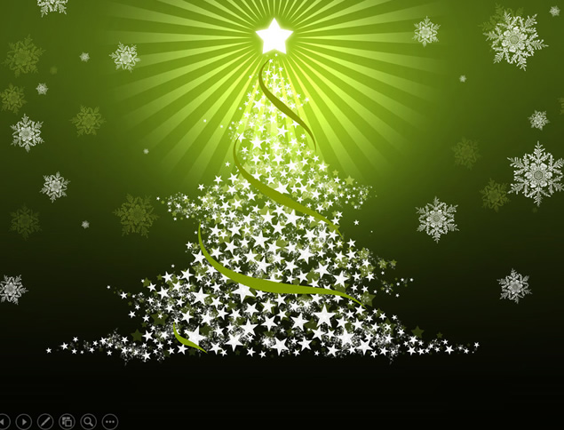 雪花 五角星 光芒 圣诞树唯美绿色系圣诞节ppt模板插图源码资源库