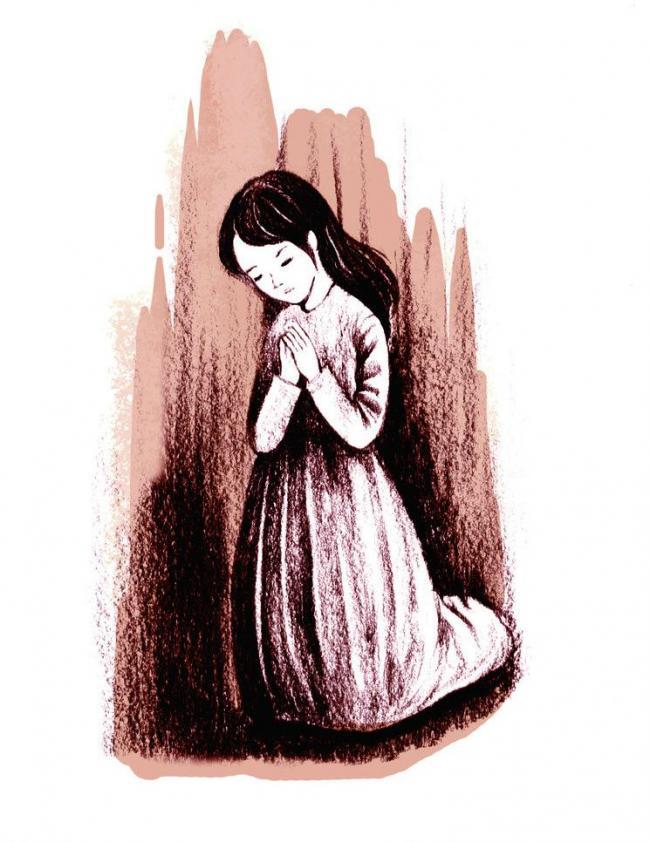 手绘祈祷的少女插图源码资源库