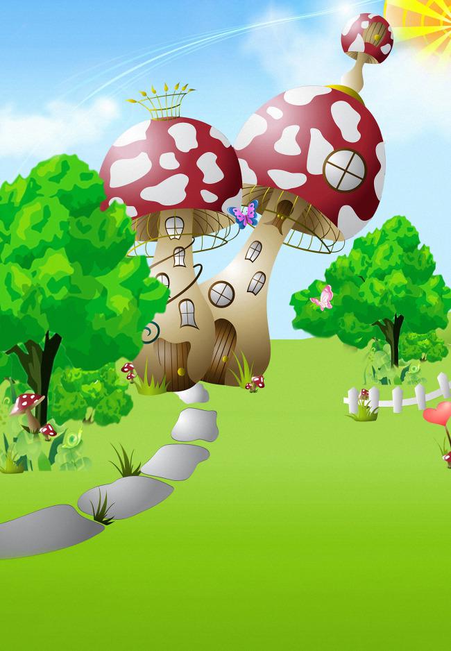蘑菇城堡卡通儿童背景大图清晰插图源码资源库